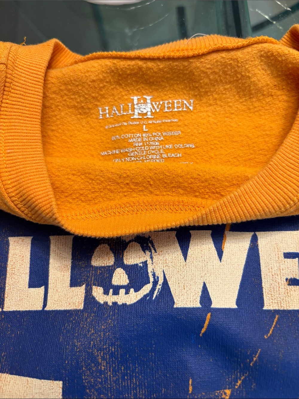 Halloween Graphic Crewneck Sweatshirt - Orange/Blue